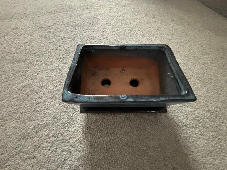 Small ceramic bonsai tree pot with tray 