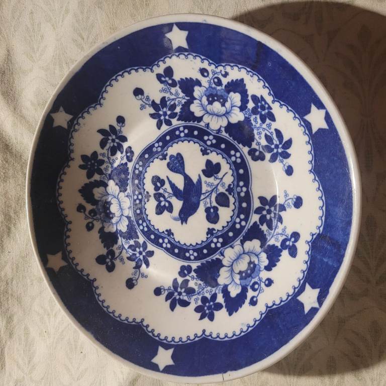 Vintage Blue and White Ceramic Bowl – Good Conditio 20cm (j6)n
