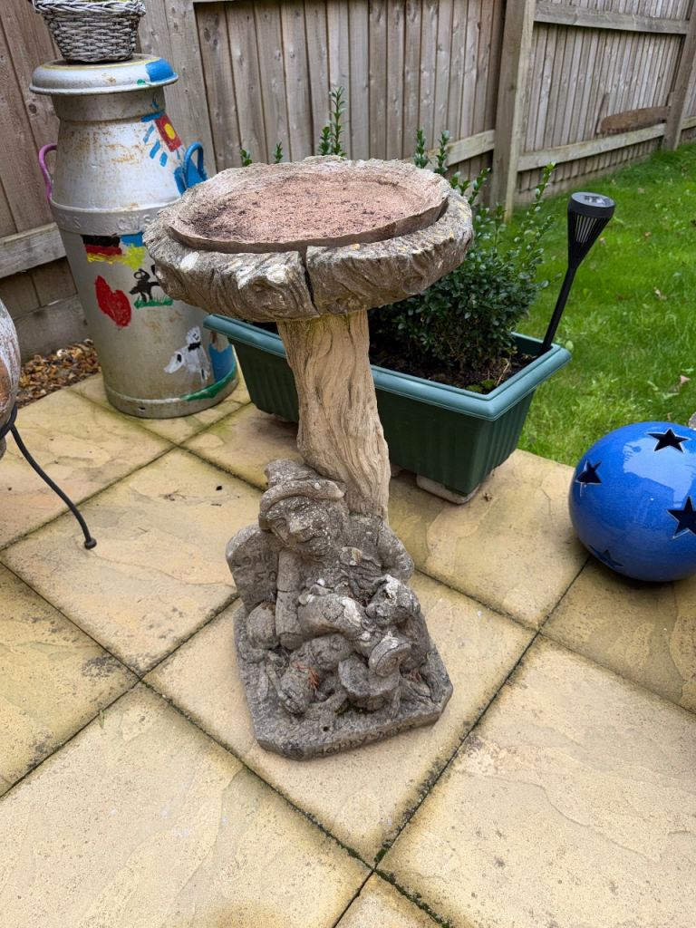 Character Garden Bird Bath / Planter – Gnome & Rabbit Design 
