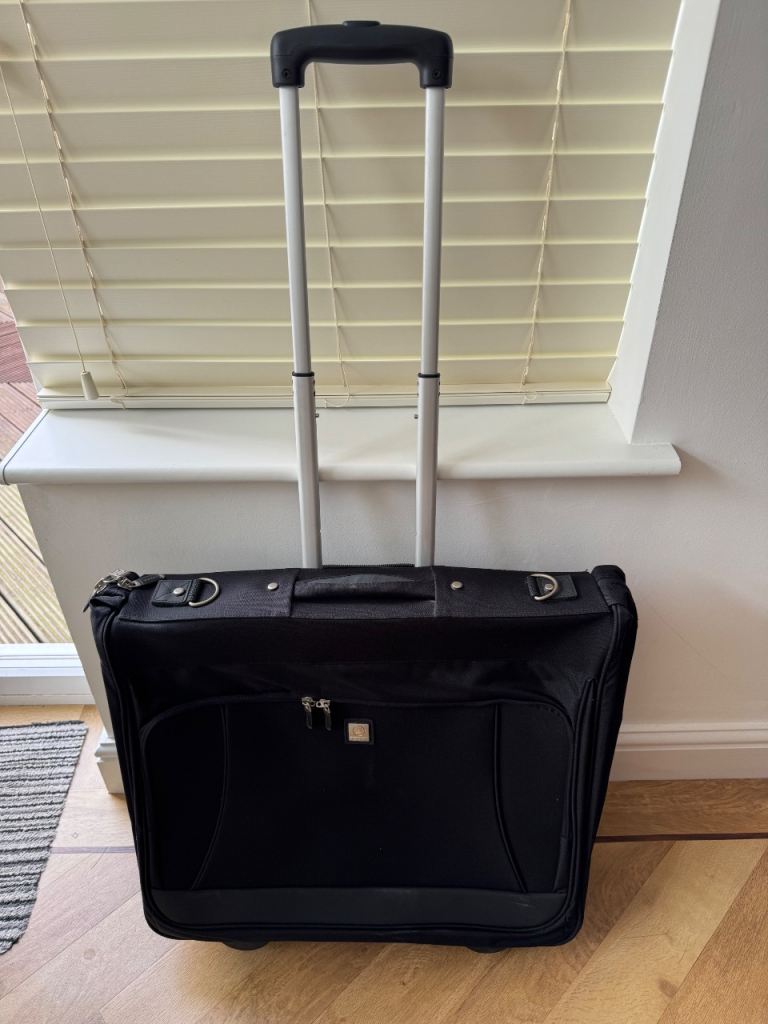 Black Garment Bag Carry-On Suitcase with Wheels – Good Condition