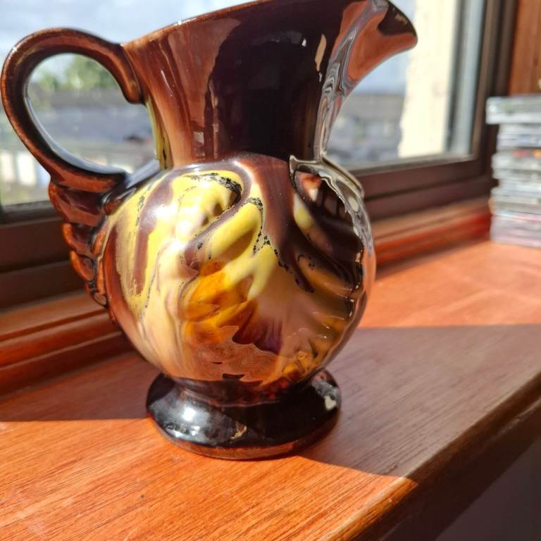 Vintage West Germany Drip Glaze Jug Brown and yellow
