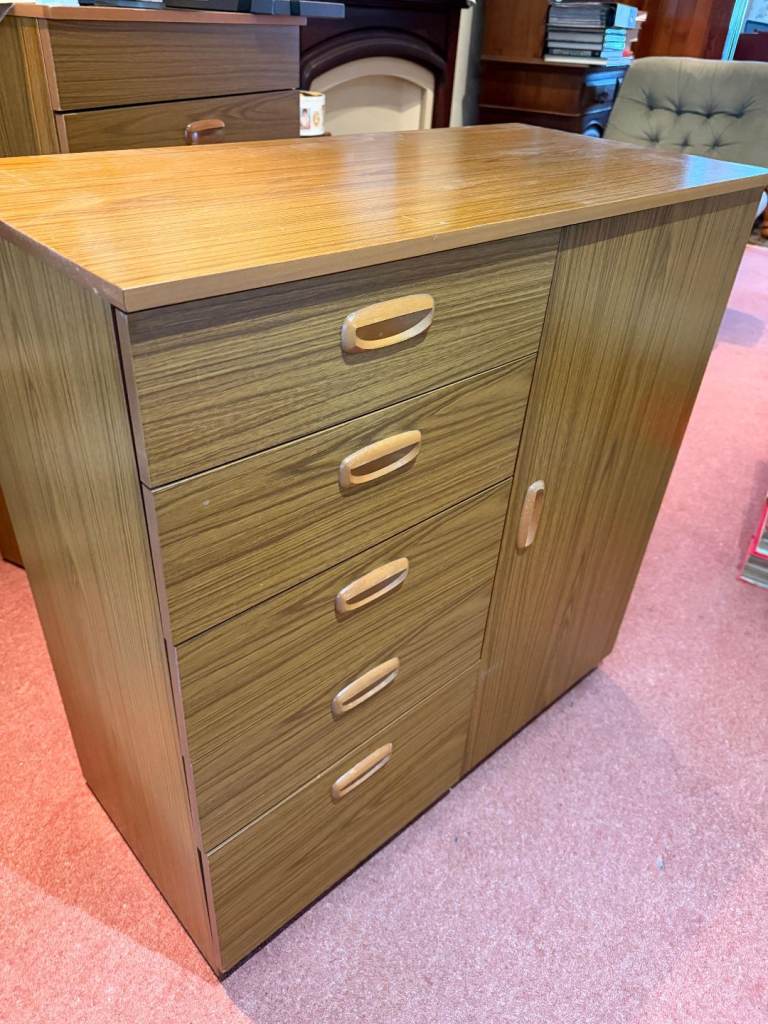 Vintage Mid-Century Sideboard / Lowboy – 5 Drawers & Cupboard