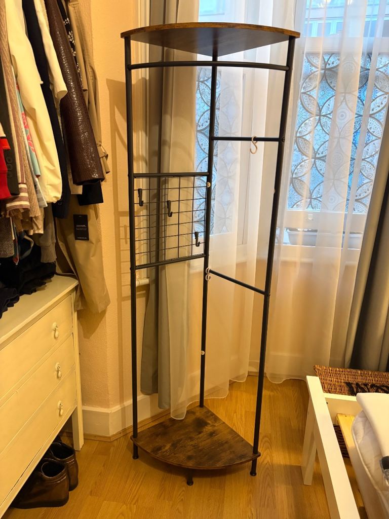 Corner Hall Tree Coat Rack with Storage Shelves