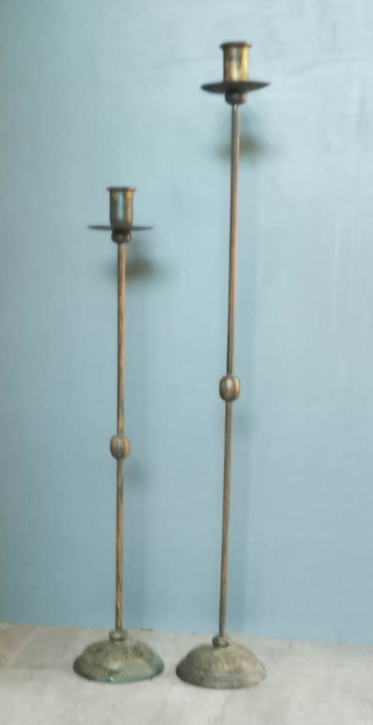 Pair of Tall Metal Candle Holders / Floor Lamps