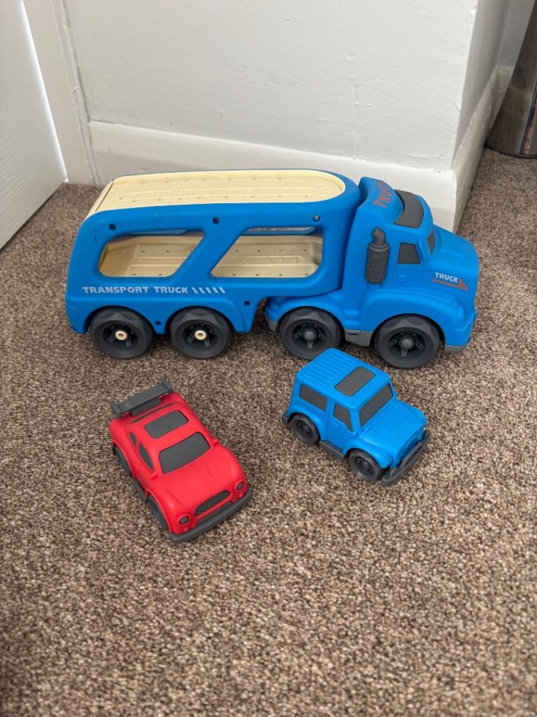 Kids Blue Transport Truck with Red and Blue Cars