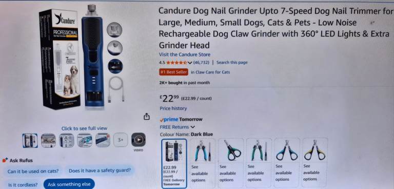 Candure dog nail grinder 7 speed (quiet/soft noise)