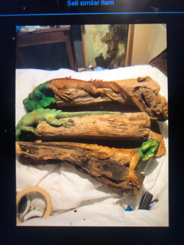 Natural wood iguana statues