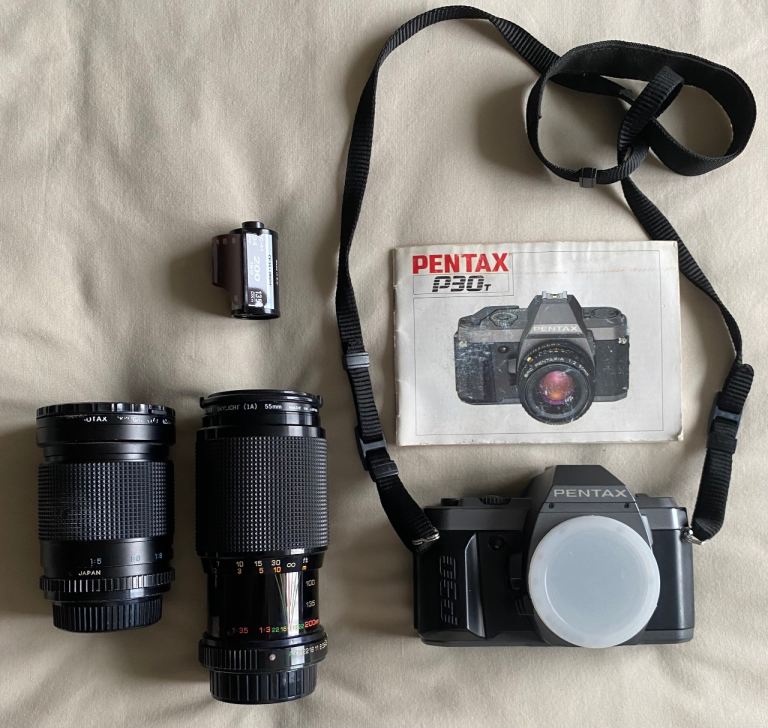 Pentax 30T Camera and Lens, Flash Unit and backpack case