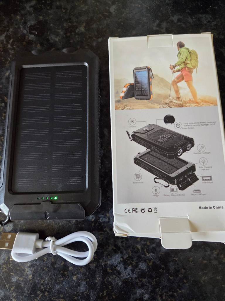 Solar Power Bank with Flashlight & Compass – Brand New