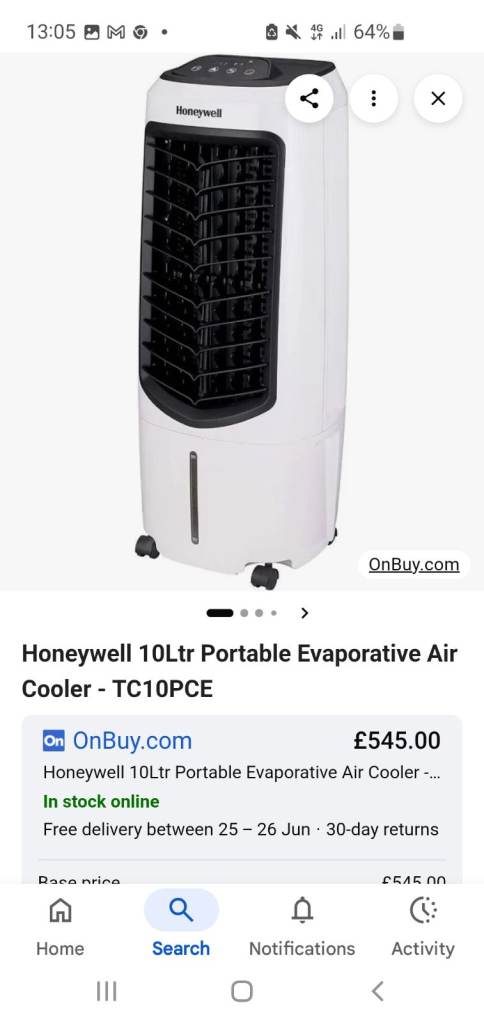Honeywell 10Ltr Portable Evaporative Air Cooler