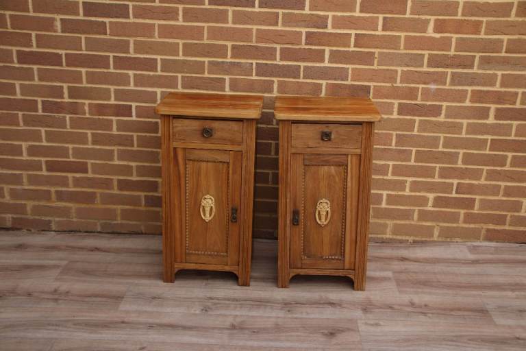 Pair of Antique Neoclassical English Pine Bedside Tables (UK Delivery)