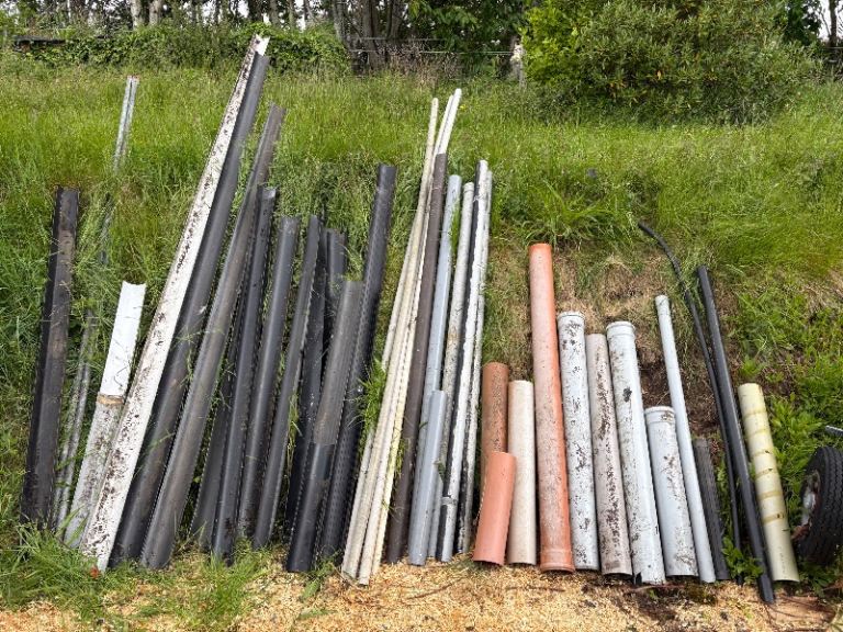 Free plastic pipes, downpipes, black half round guttering, drainpipes, soil pipe