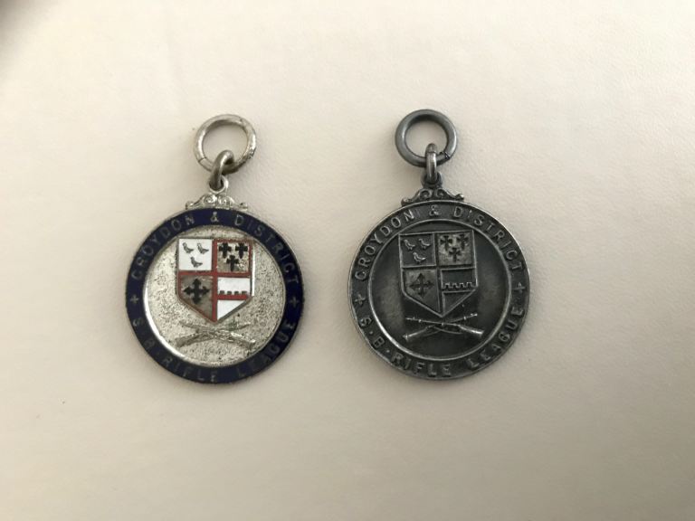 CROYDON & DISTRICT SMALL BORE RARE RIFLE MEDALS 1949/50. £10 for both 