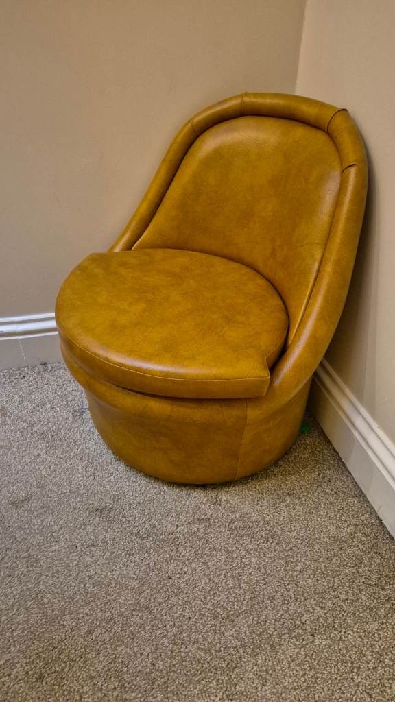 Mid century vintage tan dark yellow faux leather chair seat corner chair  #GotStuffGetCash