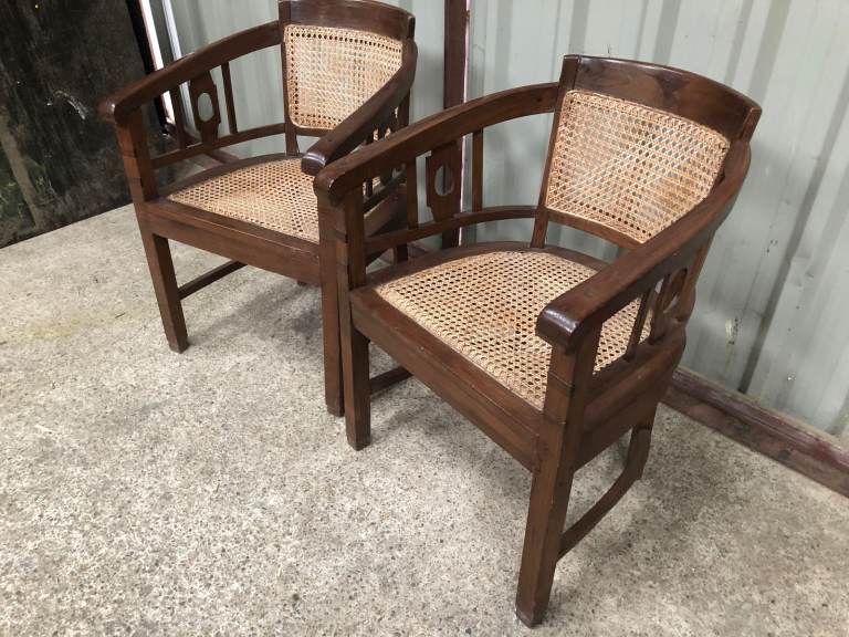 Pair of Antique Bergere Tub Type Chairs, good condition