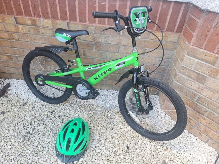 NITRO Kids Green Bike with Helmet – Good Condition