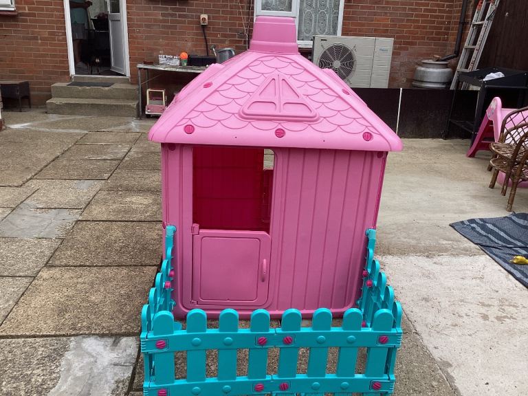 Kids Pink and Blue Plastic Play House with Fence