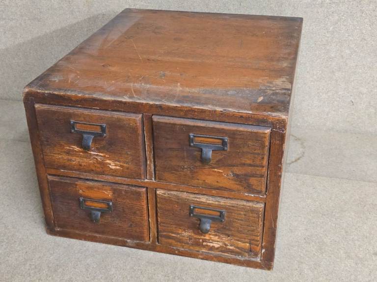 Vintage Wooden Storage Box with 4 Drawers – Fair Condition