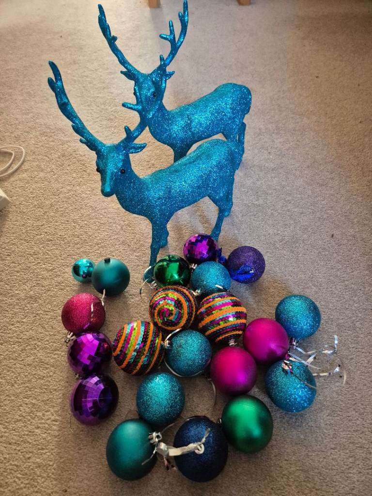 image for Brightly coloured reindeer Christmas decorations and tree baubles