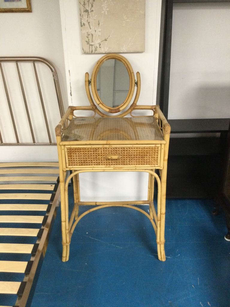 Vintage Bamboo and Rattan Dressing Table with Mirror TCL Reuse 110541