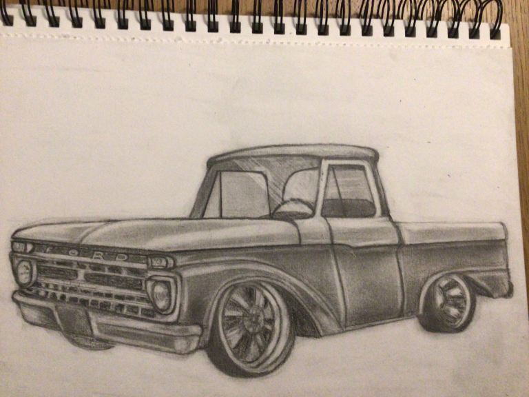 Realistic Hot Rod 1966 Ford F100 Pickup Truck painting by Pedro Fernández 