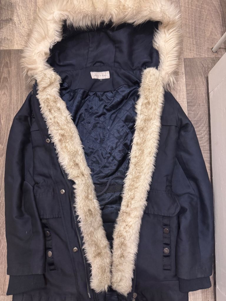Blue white fur parka coat Maison de Nimes size 8