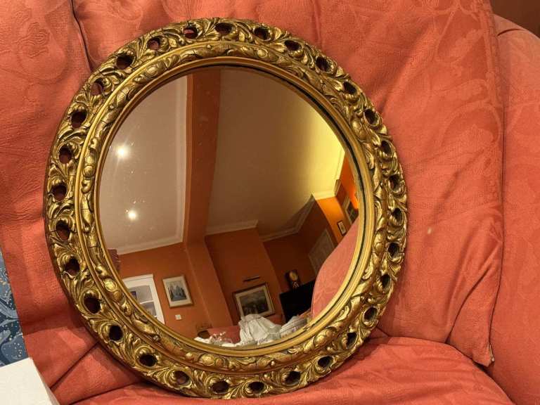image for Vintage gilded round convex (fish-eye) mirror