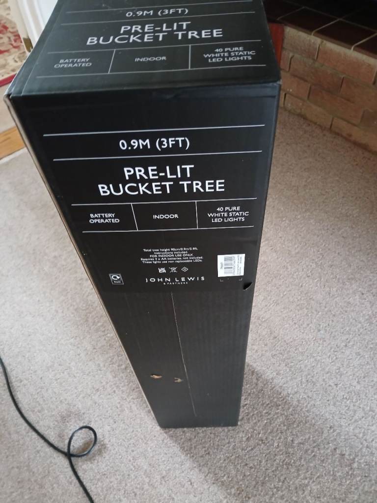 John Lewis 3ft Pre-Lit Bucket Tree - New in Box