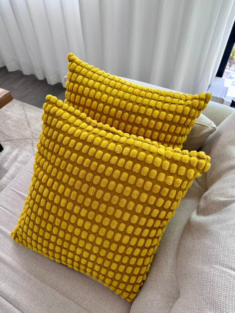 2 Mustard Yellow Cushions 50 x 50 cm with Inner Pads