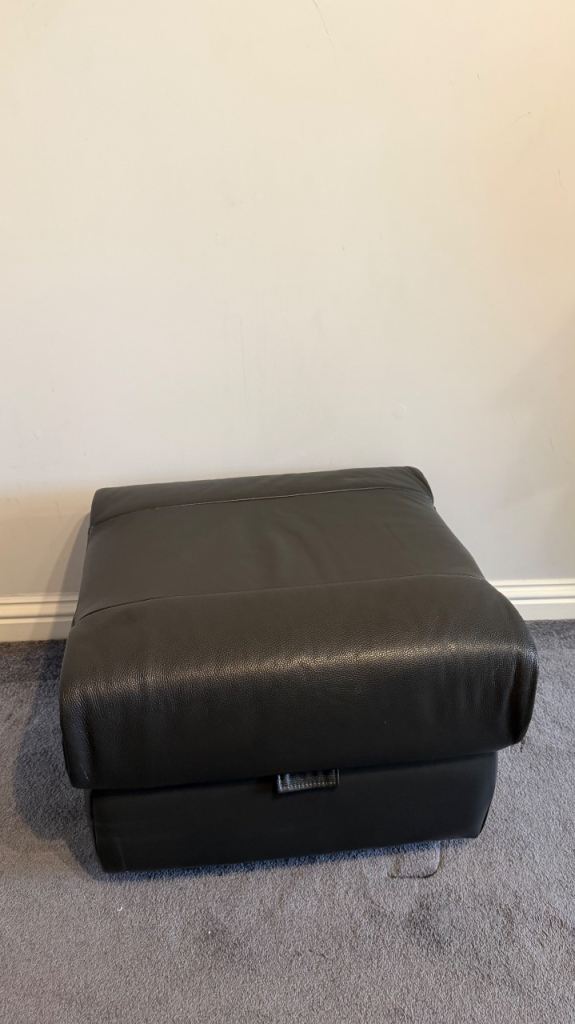 Black Leather Storage Ottoman Footstool – Good Condition