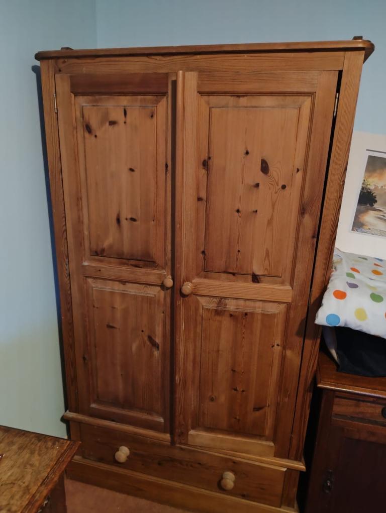 Solid Pine Wardrobe – Two Doors, Two Drawers