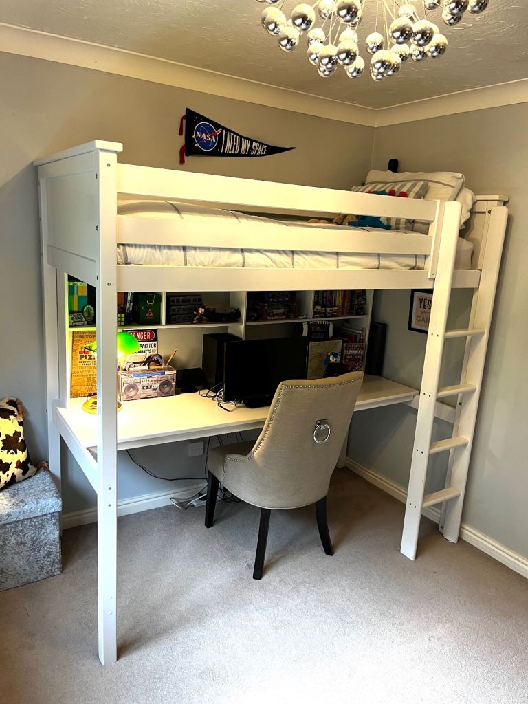 HABITAT Brooklyn High Sleeper Bunk Bed, Desk & Shelf - white