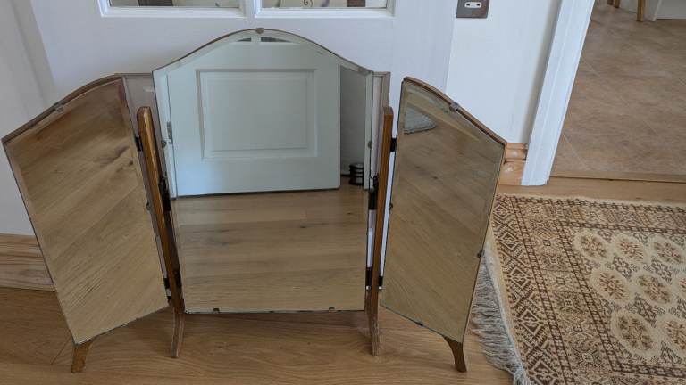 Vintage Wooden Framed Dressing Table Three Panelled Mirror.