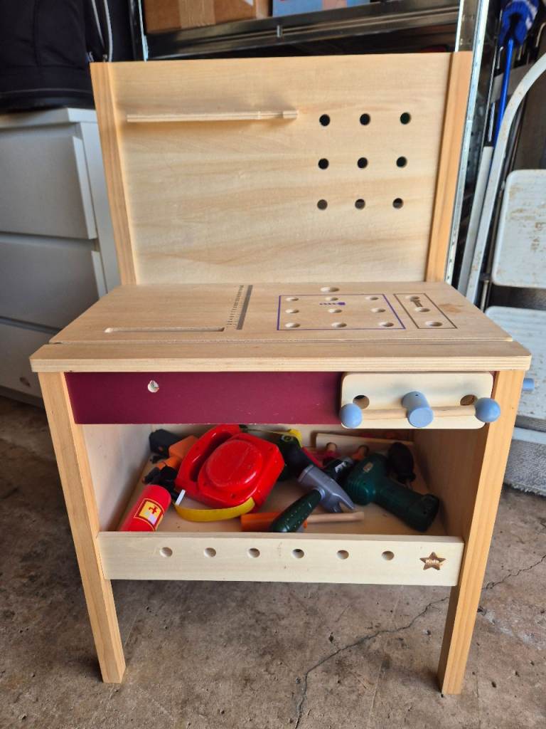 Kids Wooden Workbench with Toy Tools – Good Condition