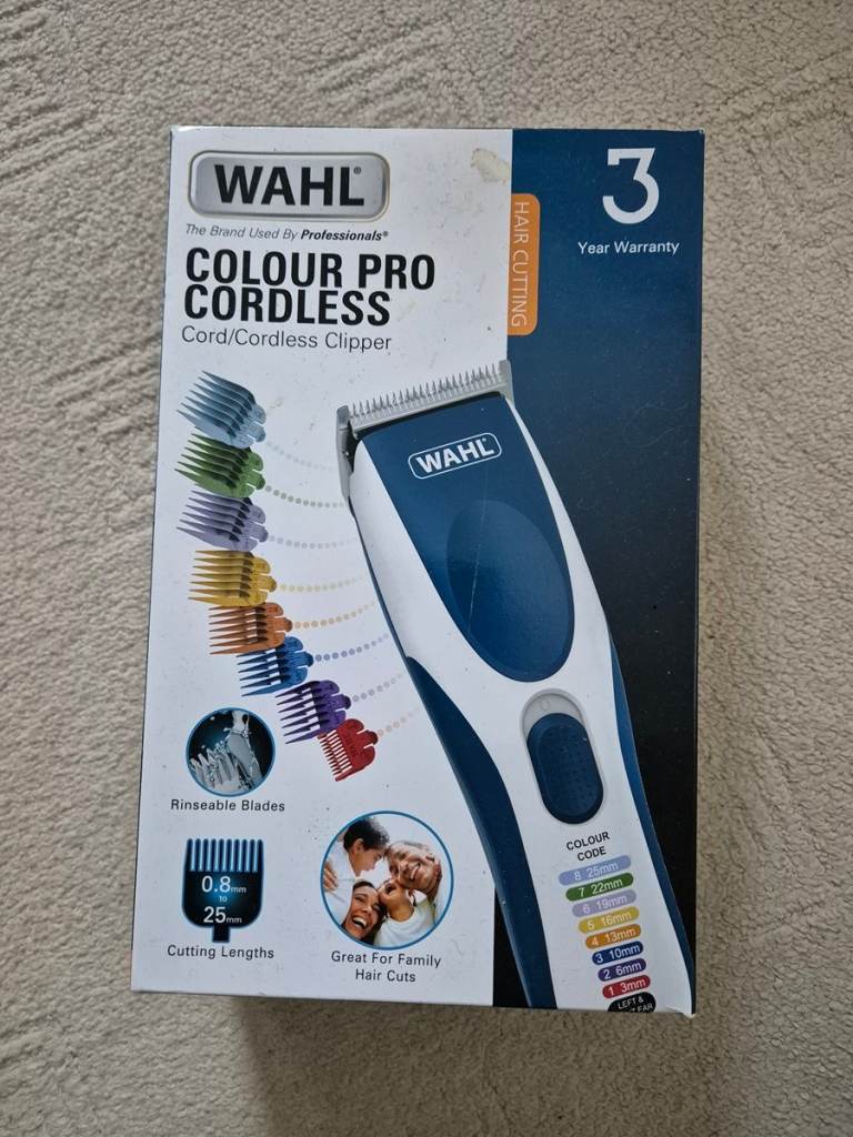 WAHL Colour Pro Cordless Clippers with Colour Coded Guide Combs with scissors, comb and pouch
