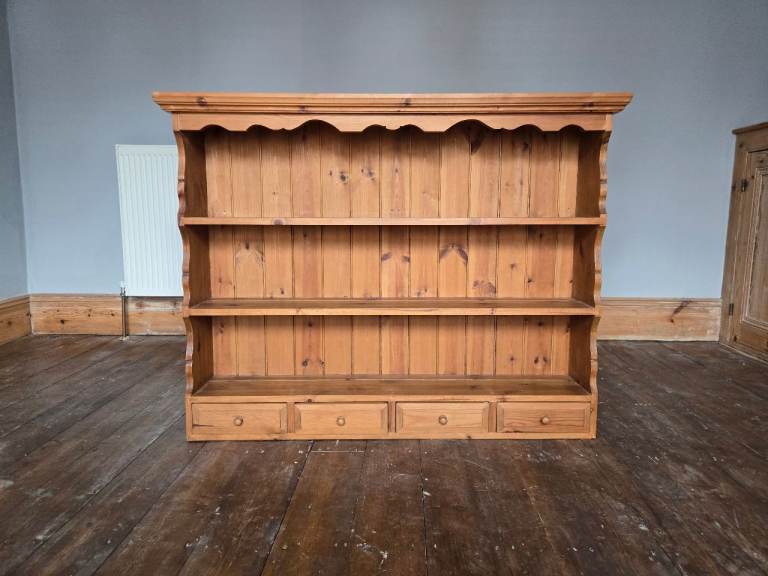 Wood Shelves bookcase display unit with 4 Drawers Pine  Brown 