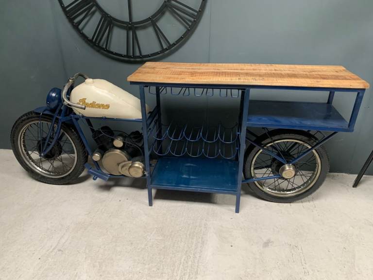 Blue & White Indian Glider Motorcycle Bar