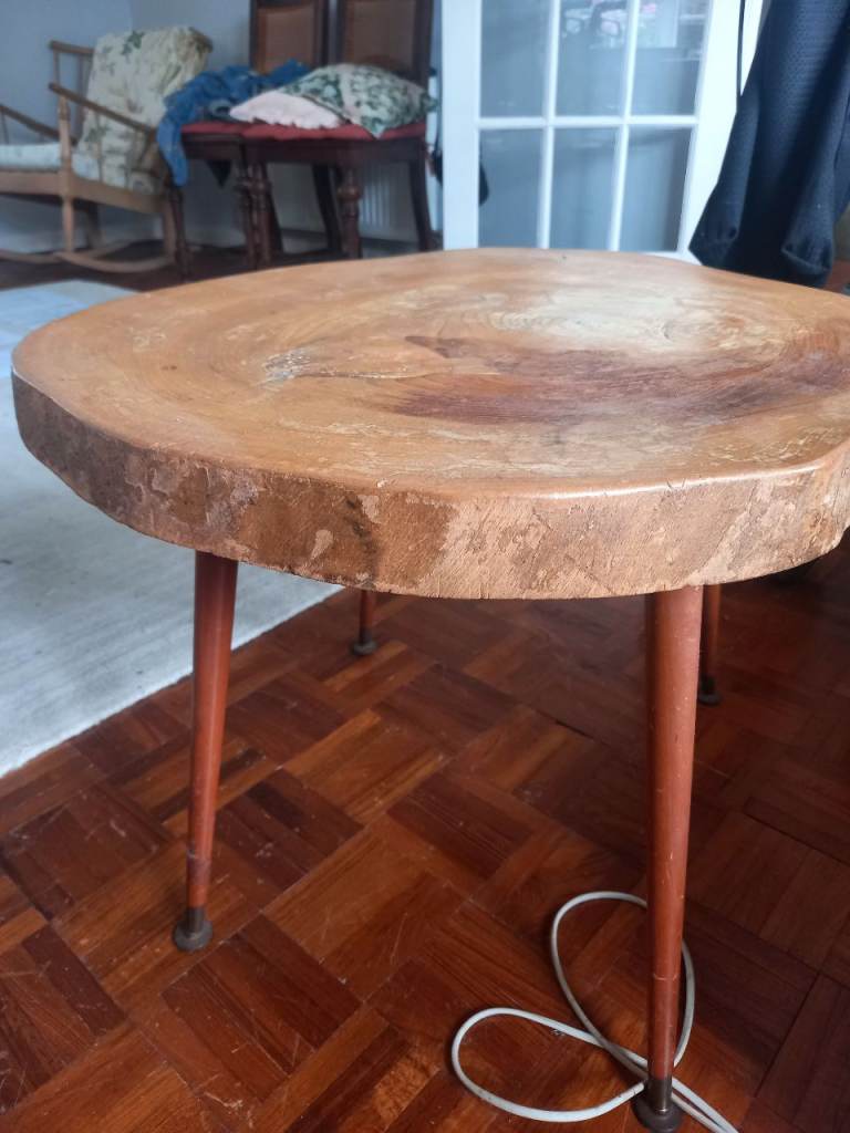 Rustic Wood Slice Coffee Table with Hairpin Legs
