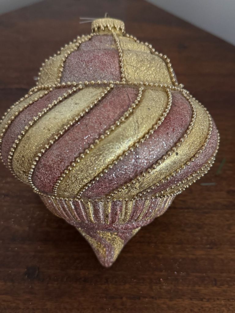 Set of 3 Gold and Pink Glitter Christmas Baubles – Good Condition