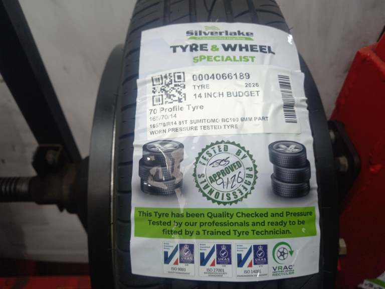 165/70/R14 81t Sumitomo Bc100 6mm Part Worn Pressure Tested Tyre