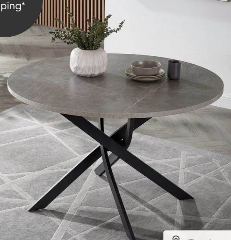 Modern Grey Round Dining Table with Black Metal Legs – As Good As New