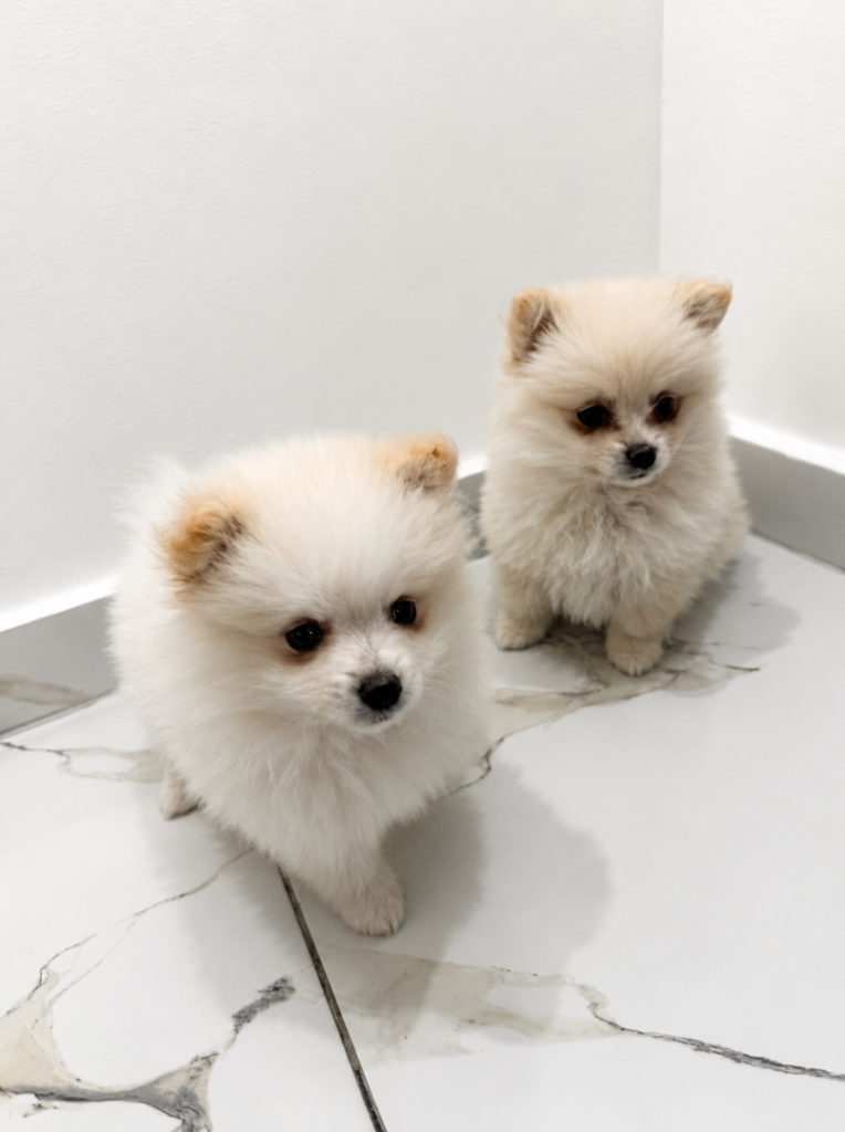 Two Female White Pomeranian 