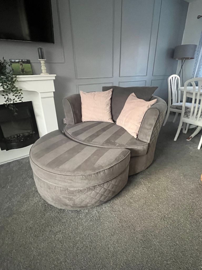 Left hand corner sofa with cuddle chair and foot stool 