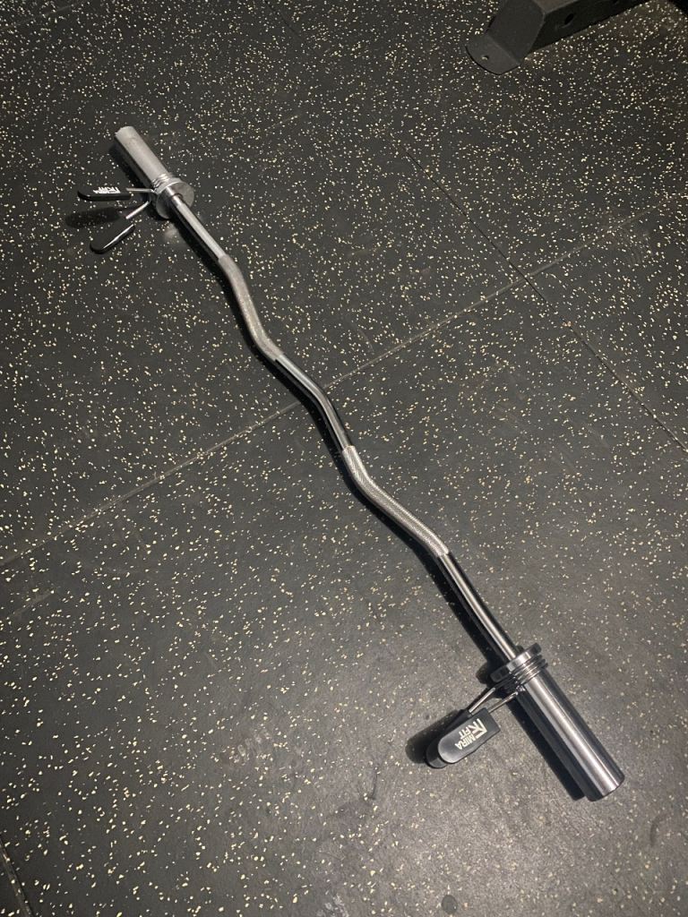 image for Mirafit Olympic ez curl barbell with Mirafit spring collars 