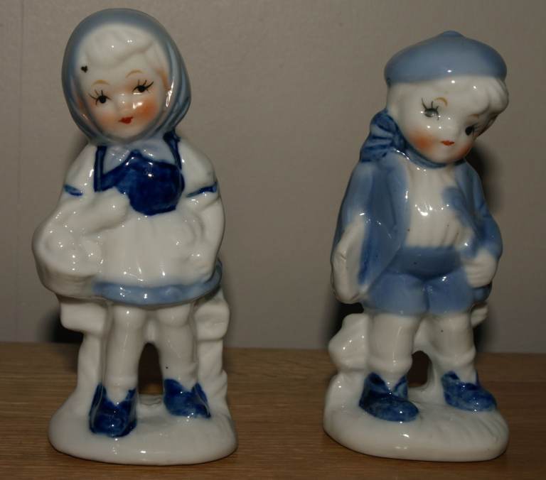 Vintage Pair (Boy & Girl) Blue & White Porcelain Figurines