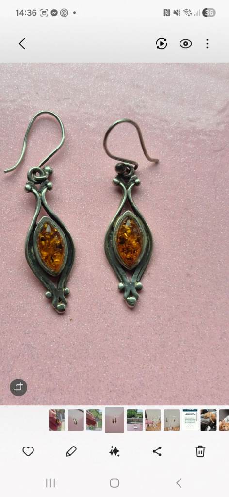 Beautiful amber old solid silver earrings 