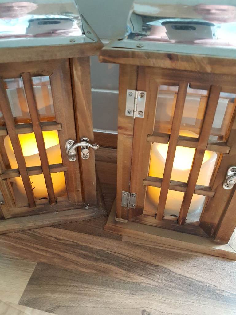 Two Large Wooden and Metal Lanterns.  In Perfect Working Order