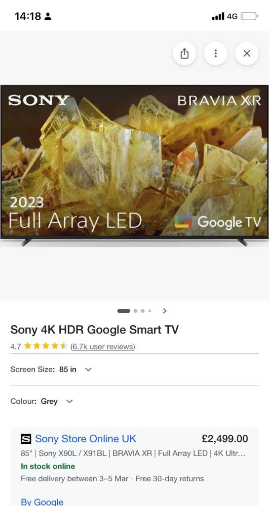 Brand new boxed Sony XR 85 inch x90 model 