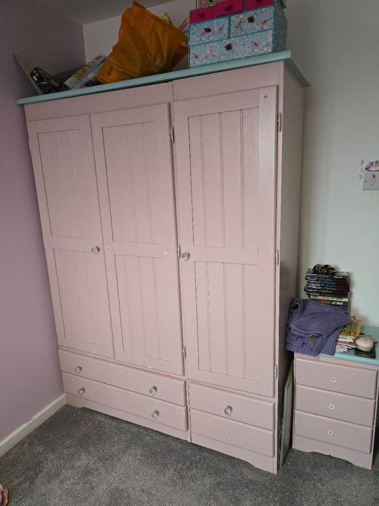 Painted solid wood wardrobe and drawers