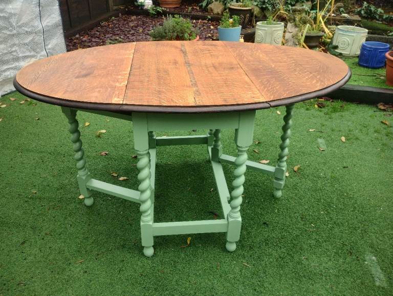 image for Antique Vintage Oak Barley Twist Gate Leg Drop Leaf Dining Table